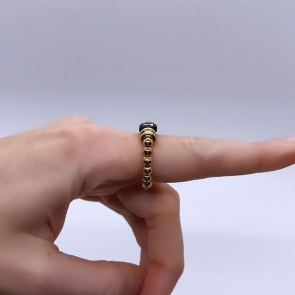 NWT Wool + Pepper Co. Black & Gold Initial Ring - Picture 5 of 6